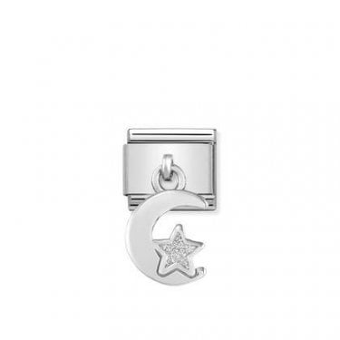 Nomination Hanging Moon & Star Silver Shine