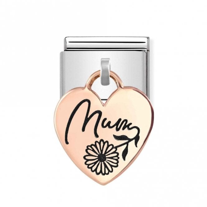 Nomination  Hanging Mum Heart with Flower Rose Gold Charm