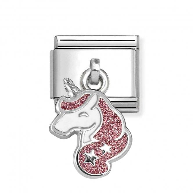 Nomination  Hanging Pink Glitter Unicorn Silver Shine Charm