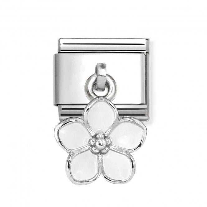 Nomination  Hanging White Flower Silver Shine Charm