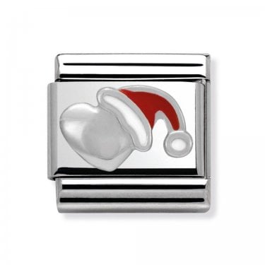 Nomination Heart with Christmas Hat Silver Shine 