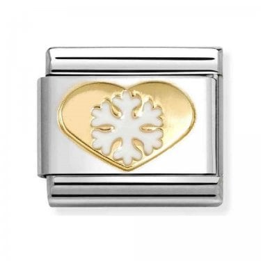 Nomination Heart with White Snowflake Yellow Gold Charm