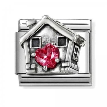 Nomination House with Red CZ Heart Silver Shine Charm