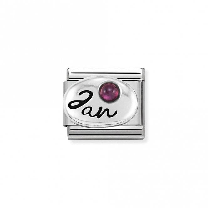 Nomination  Jan Writing with Garnet Birthstone Silver Shine