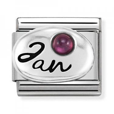 Nomination Jan Writing with Garnet Birthstone Silver Shine