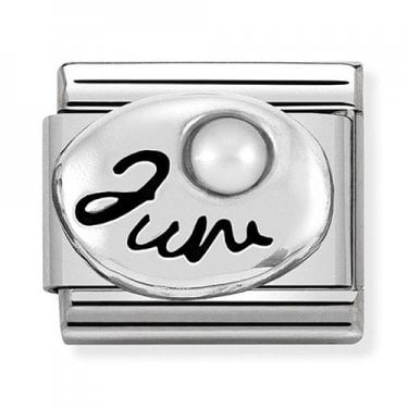 Nomination June Writing with White Pearl Birthstone Silver Shine