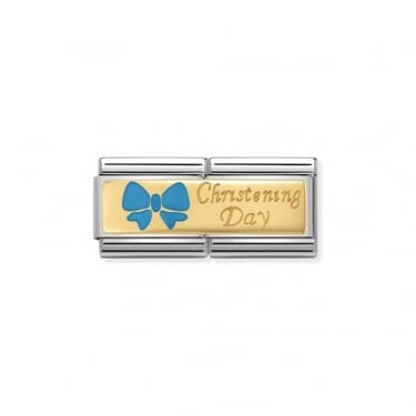 Nomination Light Blue Christening Day Double Link Yellow Gold