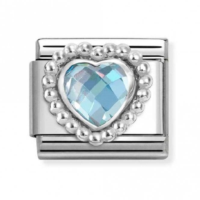 Nomination  Light Blue CZ Heart with Beaded Dot Trim Silver Shine Charm