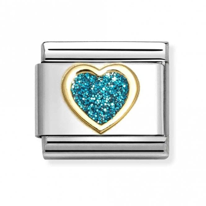 Nomination  Light Blue Glitter Heart Yellow Gold Charm