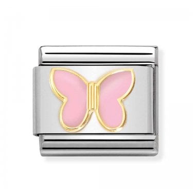 Nomination Light Pink Butterfly Yellow Gold Charm
