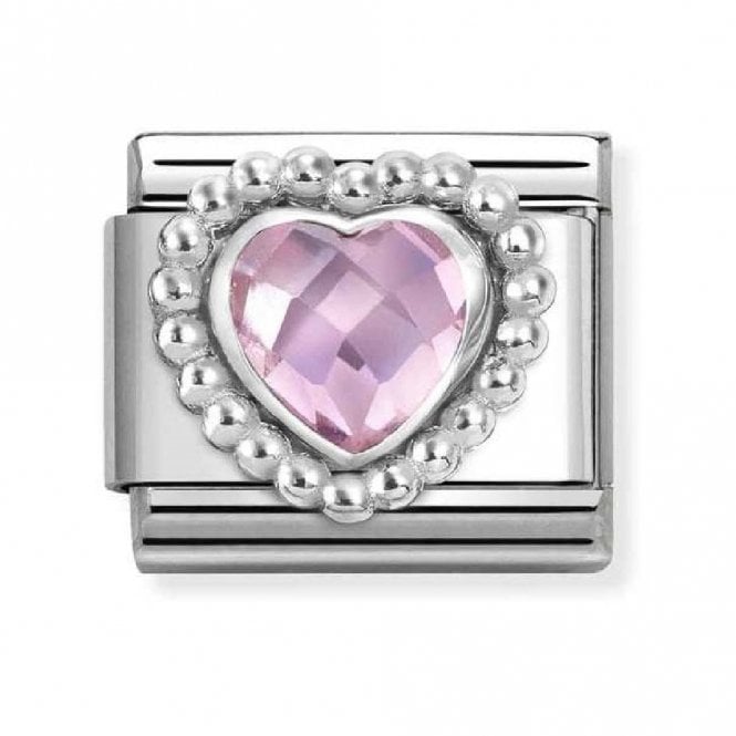 Nomination  Light Pink CZ Heart with Beaded Dot Trim Silver Shine Charm