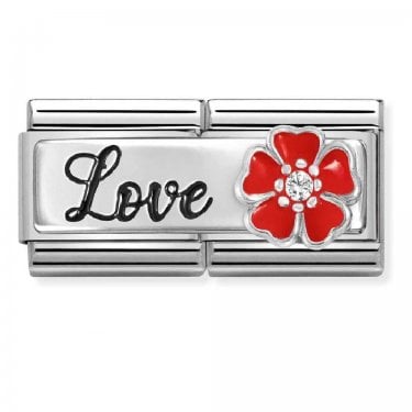 Nomination Love with Red Flower Double Silver Shine Charm