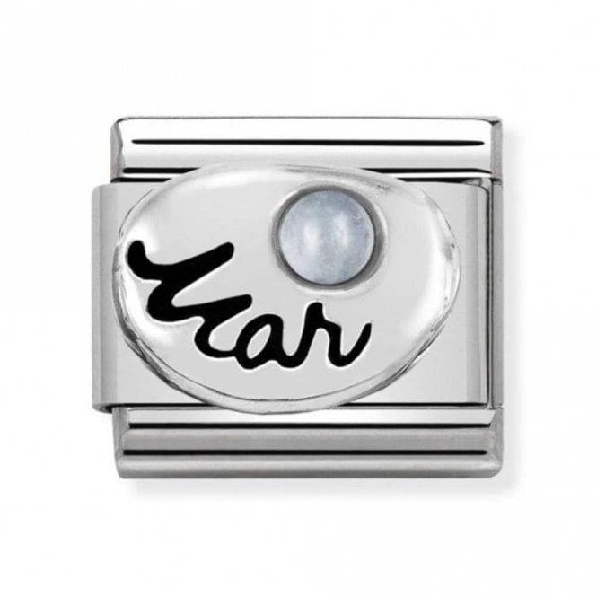 Nomination  Mar Writing with Aquamarine Birthstone Silver Shine