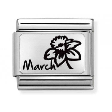 Nomination March Flower Plate Silver Shine Charm