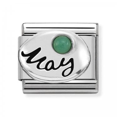 Nomination May Writing with Emerald Birthstone Silver Shine