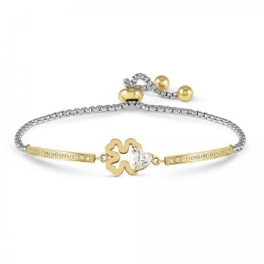 Nomination Milleluci Four Leaf Clover with CZ Yellow Gold Tone Adjustable Bracelet 7.0cm x 1.0cm, 14-19cm