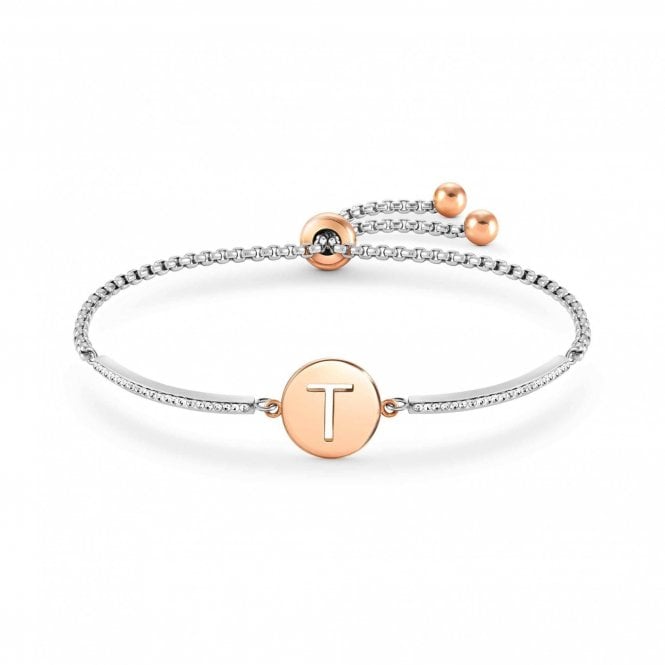 Nomination  Milleluci Rose Gold & Hypoallergenic Steel T Half Pave Bangle 19cm