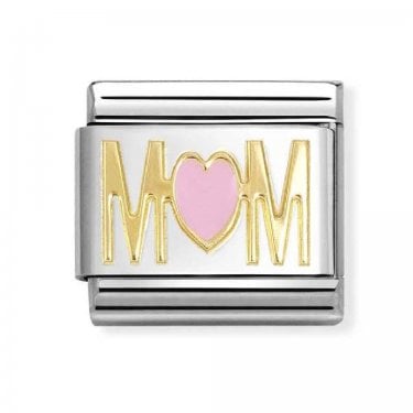 Nomination MOM Pink Heart Yellow Gold Charm