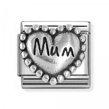Nomination Mum Beaded Trim Heart Silver Shine Charm