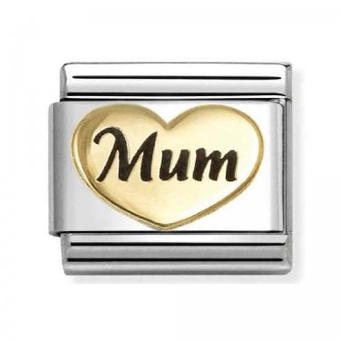 Nomination Mum Heart Black Writing Yellow Gold Charm