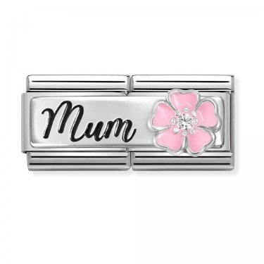 Nomination Mum with Pink Flower Double Silver Shine Charm