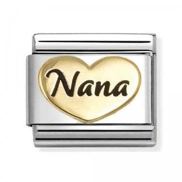 Nomination Nana Heart Black Writing Yellow Gold Charm