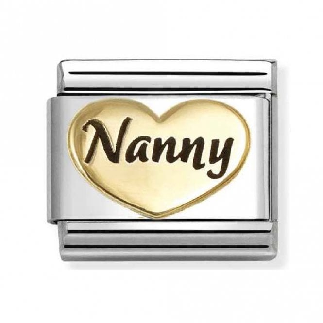 Nomination  Nanny Heart Black Writing Yellow Gold Charm