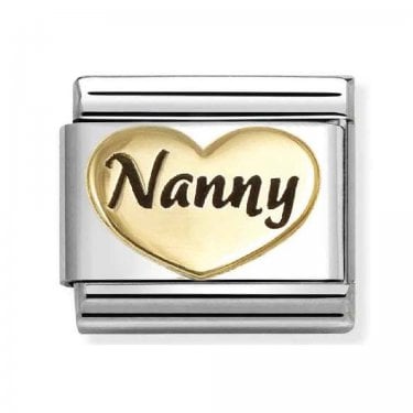 Nomination Nanny Heart Black Writing Yellow Gold Charm