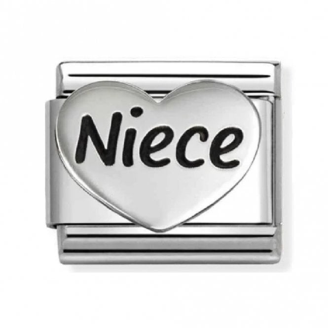 Nomination  Niece Heart Black Writing Silver Shine Charm