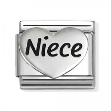 Nomination Niece Heart Black Writing Silver Shine Charm