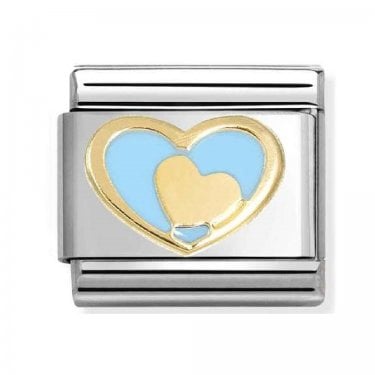 Nomiantion Gold Heart in Blue Heart Yellow Gold Charm