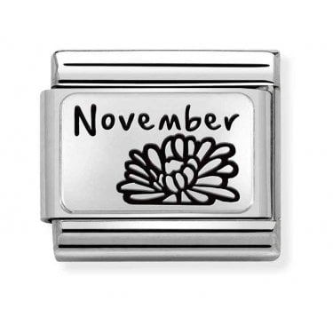 Nomination November Flower Plate Silver Shine Charm