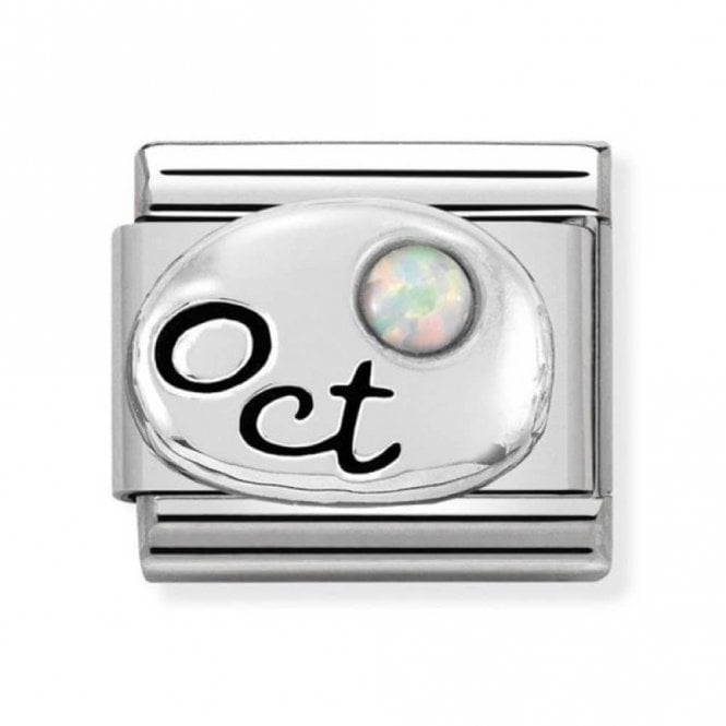 Nomination  Oct Writing with White Opal Birthstone Silver Shine
