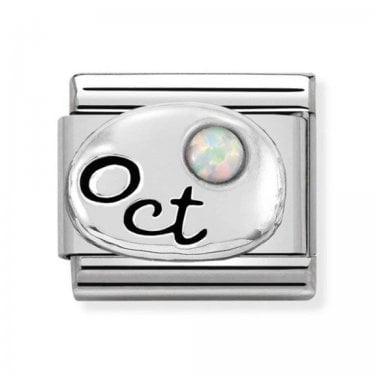 Nomination Oct Writing with White Opal Birthstone Silver Shine