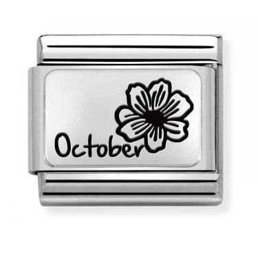 Nomination October Flower Plate Silver Shine Charm