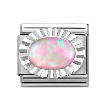 Nomination Oval Pink Opal with Trim Silver Shine Charm