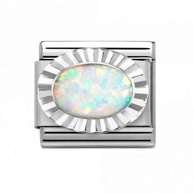 Nomination  Oval White Opal with Trim Silver Shine Charm