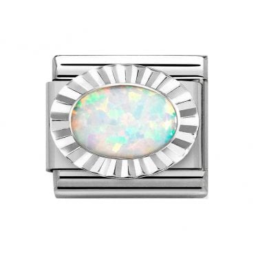 Nomination Oval White Opal with Trim Silver Shine Charm