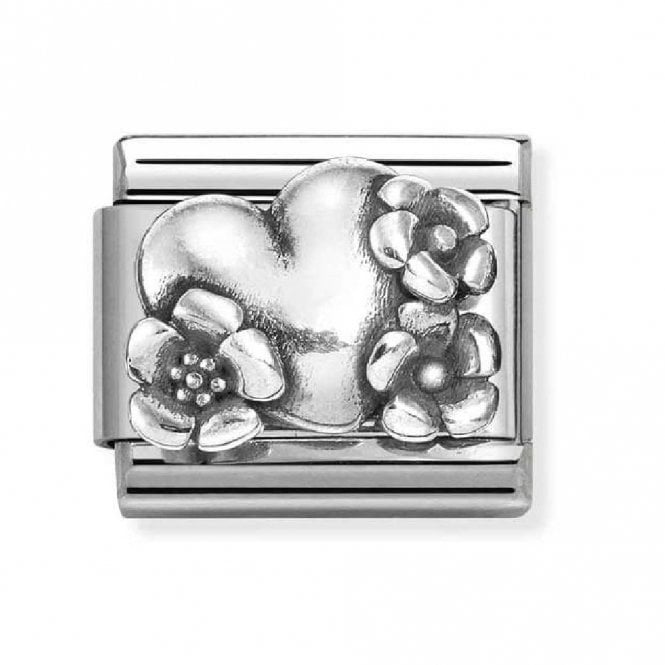 Nomination  Oxidized Heart with Flowers Silver Shine Charm