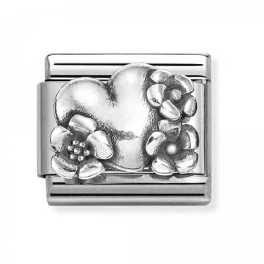 Nomination Oxidized Heart with Flowers Silver Shine Charm