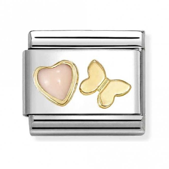 Nomination  Pink Coral Heart with Butterfly Yellow Gold Charm