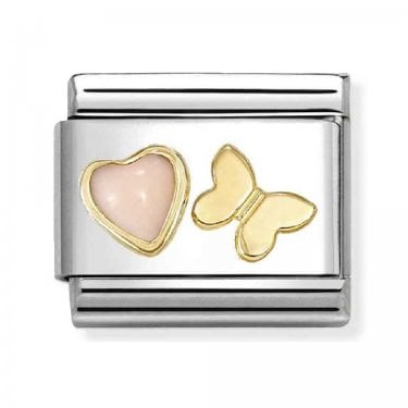Nomination Pink Coral Heart with Butterfly Yellow Gold Charm