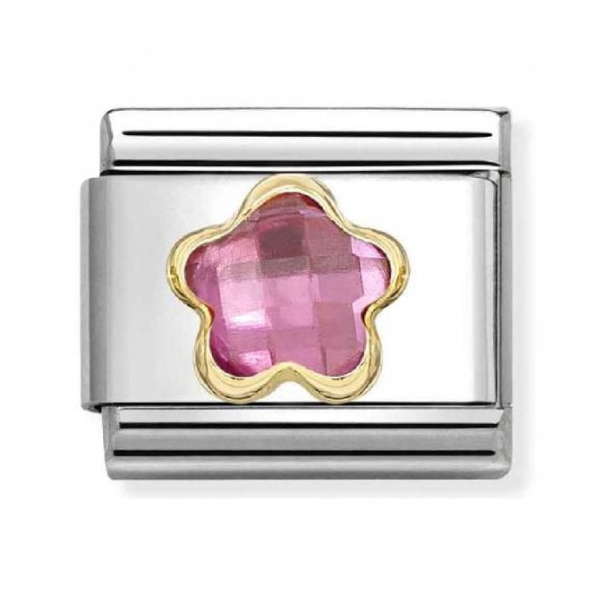 Nomination  Pink CZ Flower Yellow Gold Charm