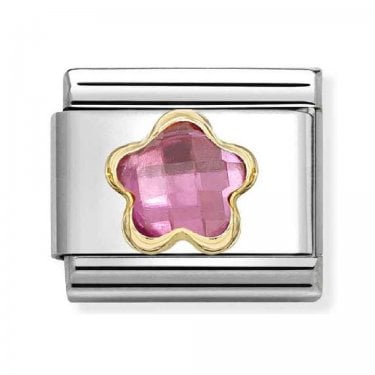 Nomination Pink CZ Flower Yellow Gold Charm