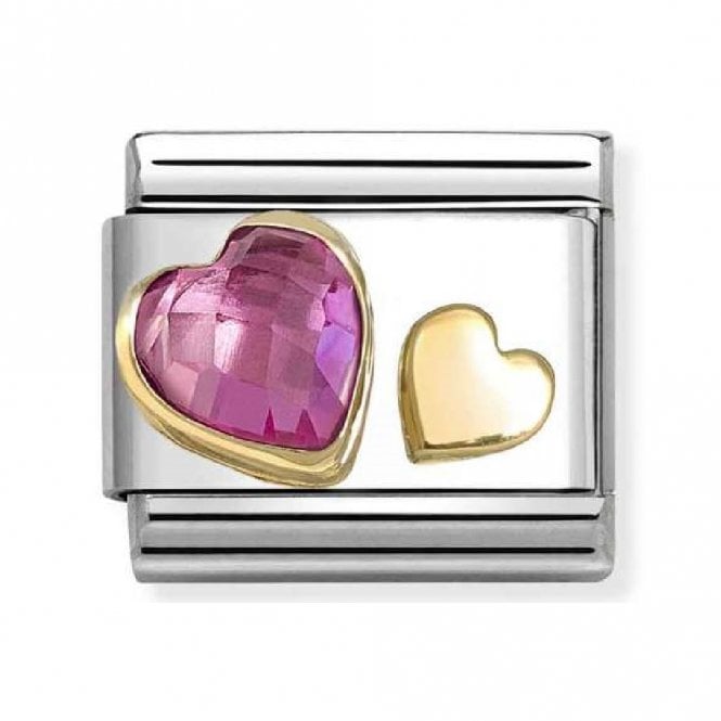 Nomination  Pink CZ & Gold Heart Yellow Gold Charm