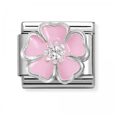 Nomination Pink Enamel CZ Flower Silver Shine Charm