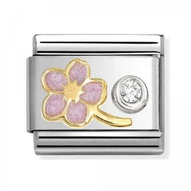 Nomination Pink Flower with CZ Gold & Silver Charm