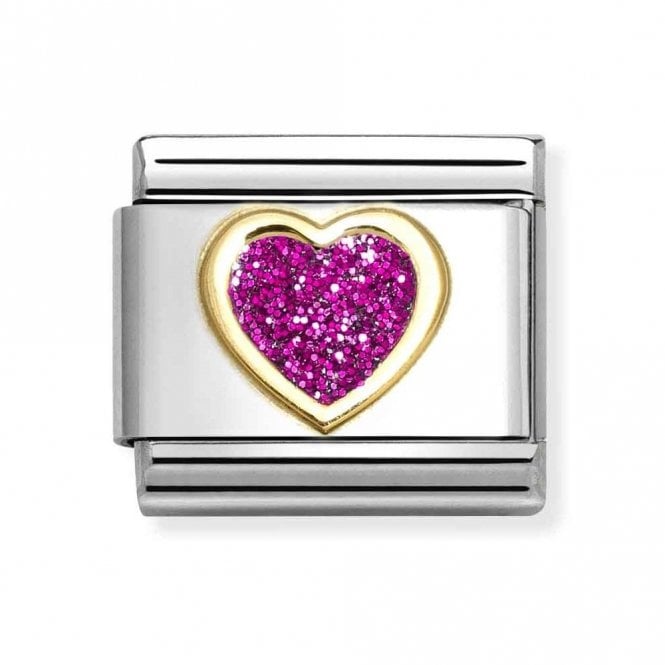 Nomination  Pink Glitter Heart Yellow Gold Charm