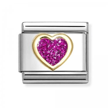 Nomination Pink Glitter Heart Yellow Gold Charm