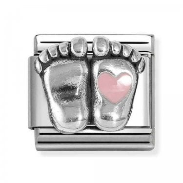 Nomination Pink Heart Baby Feet Silver Shine Charm